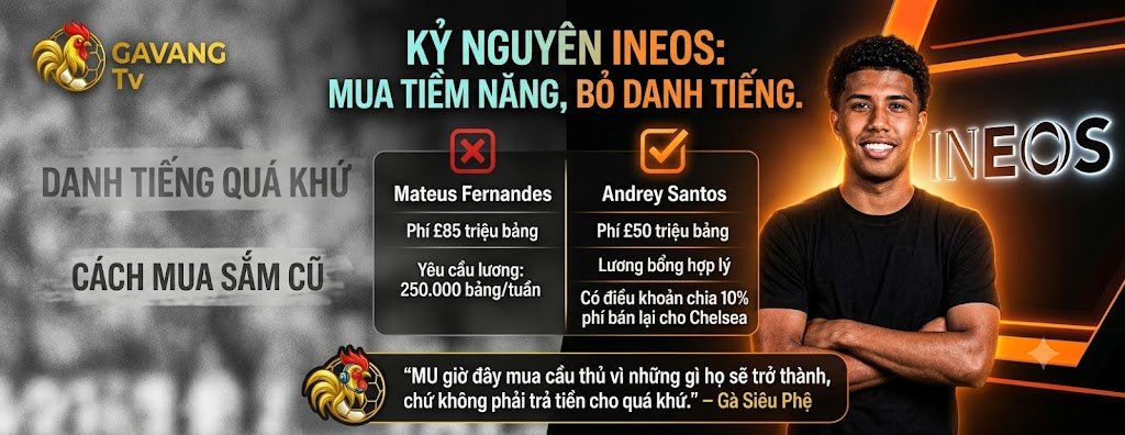 So sánh chiến lược chuyển nhượng kỷ nguyên Ineos tại MU thông qua thương vụ Andrey Santos và Mateus Fernandes.