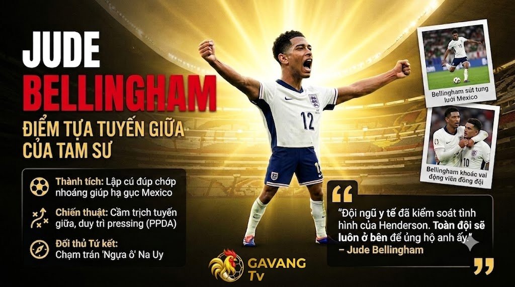 Jude Bellingham ăn mừng chiến thắng cùng đội tuyển Anh và trở thành điểm tựa quan trọng tại tứ kết World Cup 2026.