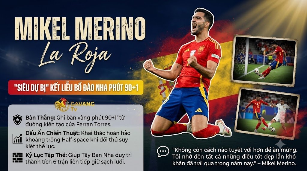 Siêu dự bị Mikel Merino ăn mừng bàn thắng quyết định ở phút 90+1 giúp Tây Ban Nha đánh bại Bồ Đào Nha tại vòng 16 đội World Cup 2026.
